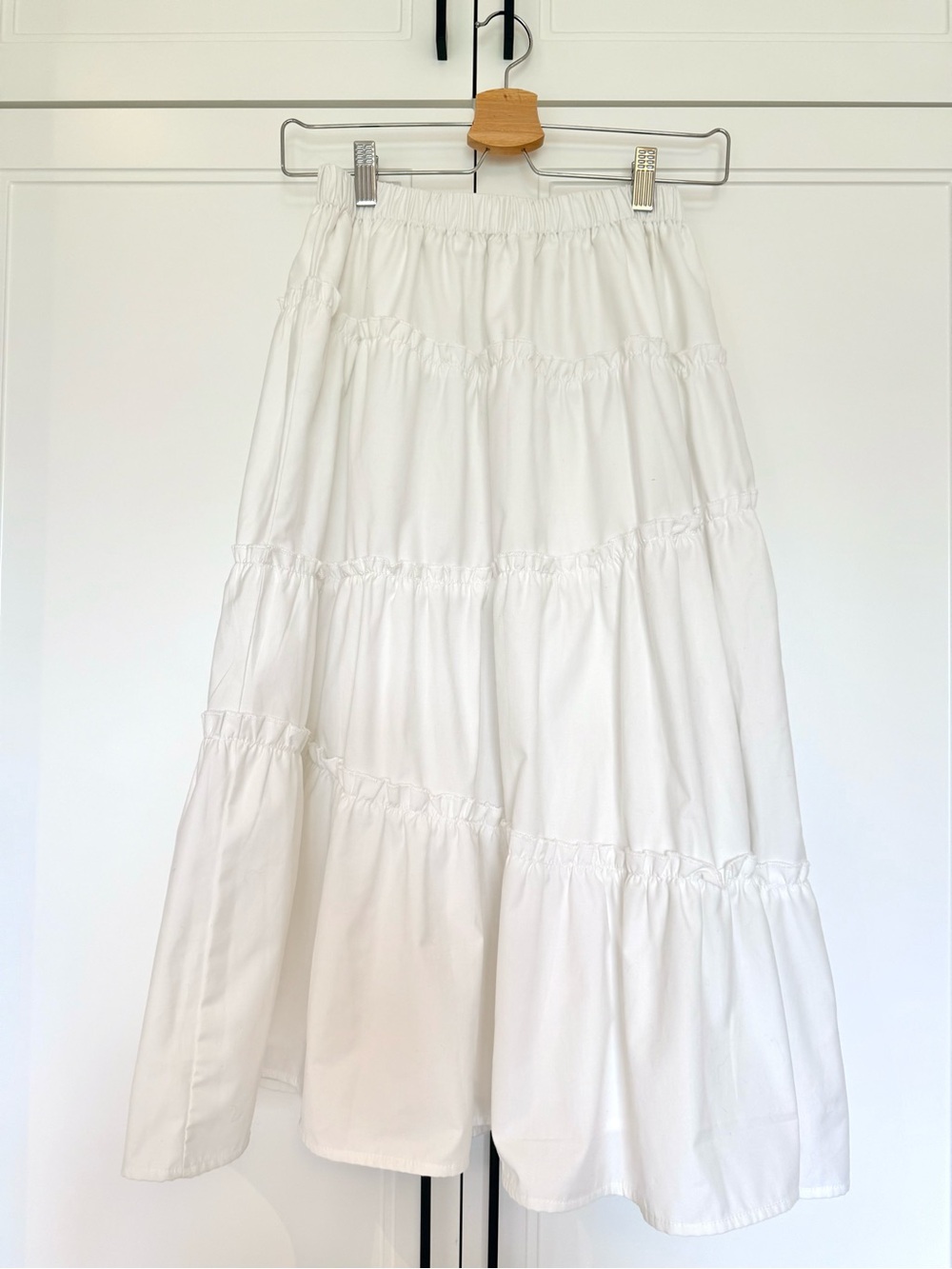 White Cotton Tiered Midi Skirt with Lining - Picture 5 of 8